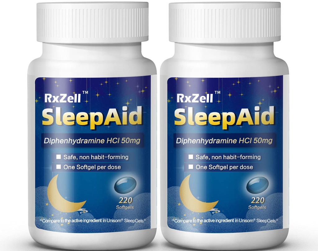 Sleep Aid, Diphenhydramine Softgels 50 mg, Easy- to- spolknout, podporuje hlubší osvěžující spánek, non Habit- Forming (220 Počítá 124; Balení po 2)