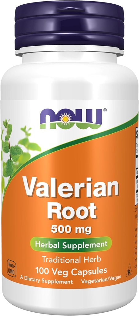 Nyní doplňky, Valerian Root (Valeriana officinalis) 500 mg, Bylinný dodatek, 100 Veg Kapsle
