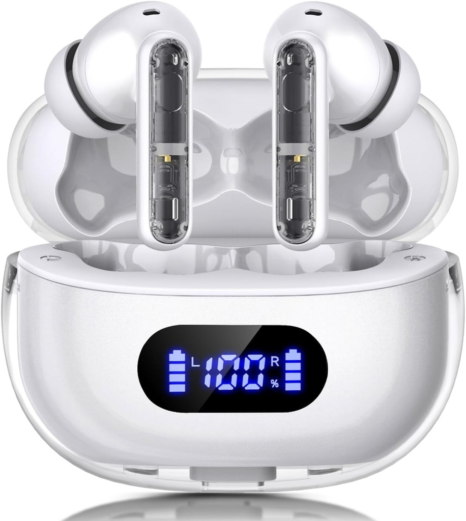 Bezdrátové sluchátka P1 PRO, sluchátka bezdrátová Bluetooth sluchátka s čirým volání Mics Ušní Budy, Pohodlné Fit, IPX7 Vodotěsné sluchátka Dlouhý život baterie, 30H Playtime pro sportovní cvičení