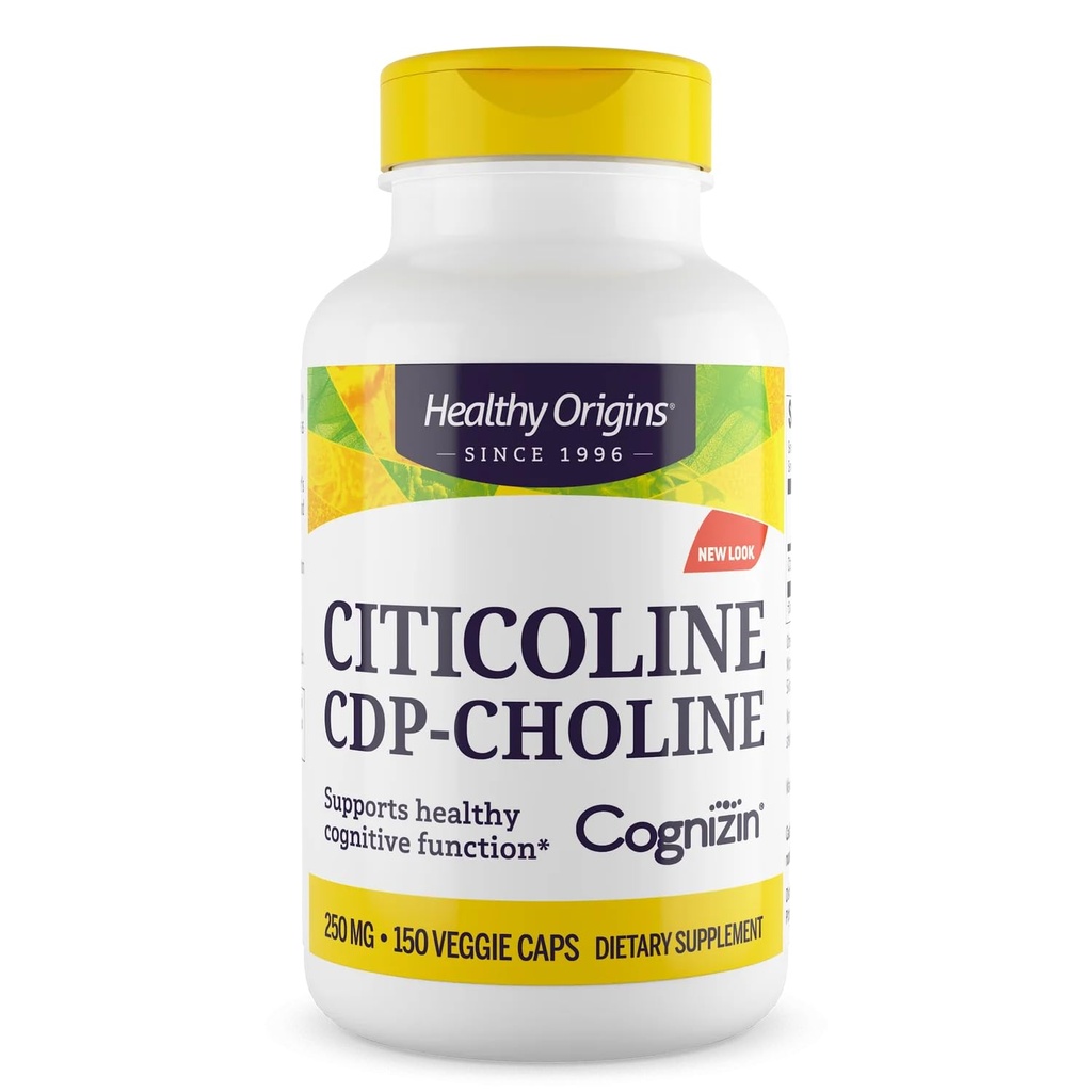 Zdravý původ Cognizin (Citicolin), 250 mg - Mozkový dodatek pro paměť s Citicoline CDP Choline - Non- GMO, Vegan & gluten- Volný dodatek - 150 Veggie Kapsle