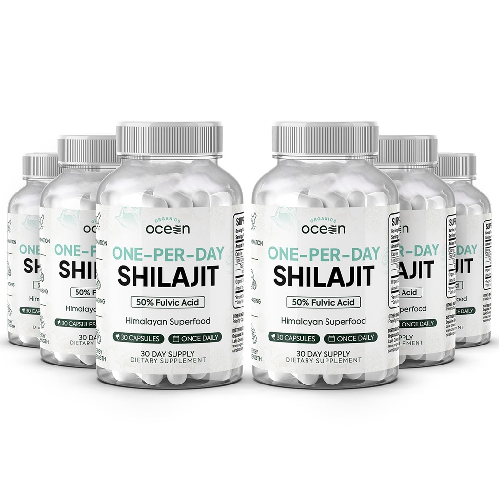 Organics Ocean One- Per- Day Shilajit pro muže a ženy - Přírodní a potentní Shilajit dodatek pro Age- Vzpírání, síla kostí, Hormon Podpora a více - 6 Lahve Shilajit Kapsle