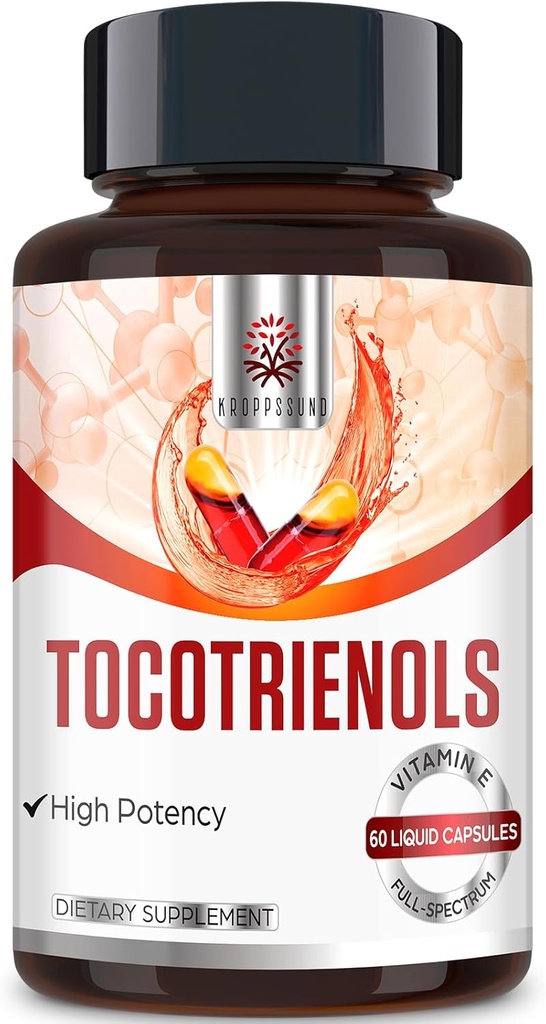 Kroppssund Tocotrienol Supplement Full Spectrum, Tocotrienol Vitamin E- Tocotrienols 800mg - 60 Liquidid- Filled Kapsle