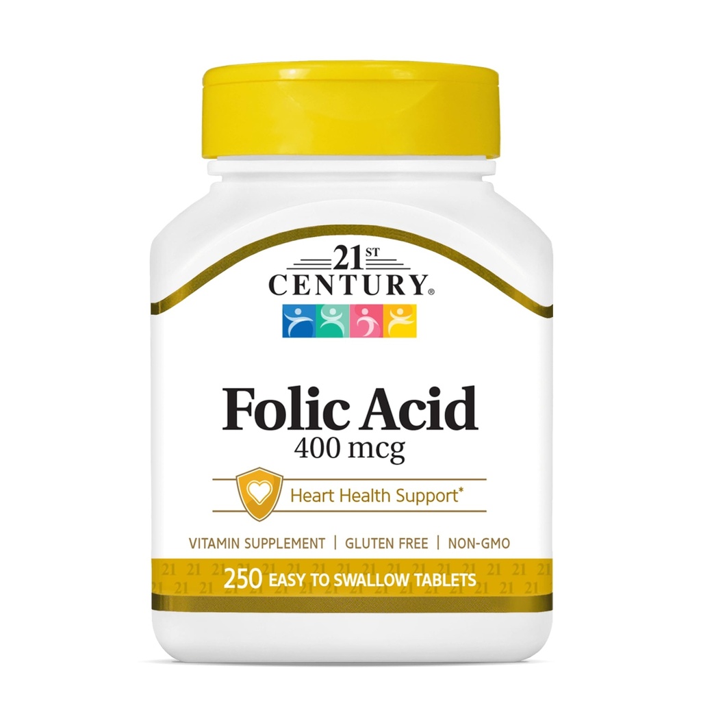 Folická kyselina 21. století 400 mcg tablety, 250 Počet