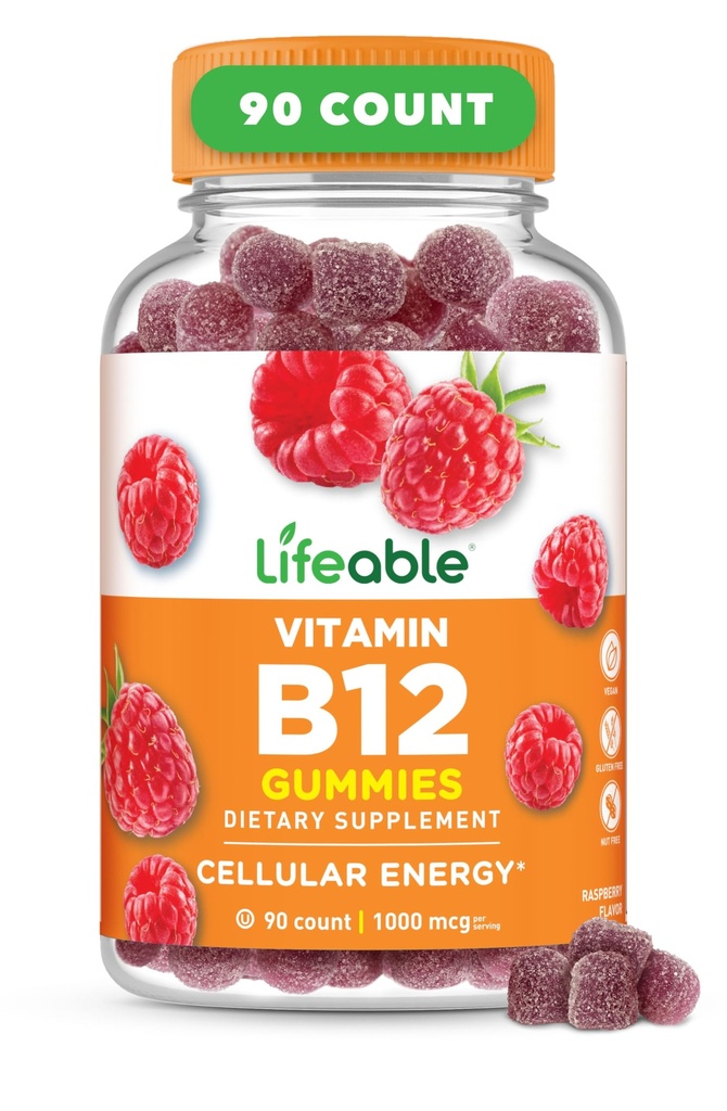Živý vitamin B12 Gummies pro dospělé 124; 1000 mcg Gum124; Velký Ochutnávání B12 Vitamíny Fl124; Non- GMO, Vegan B12 Gum124; pro podporu energie a metabolismu Fl124; 90 Gummies
