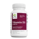 Přirozeně Terry Vitamin D3 - Doplněk pro zdraví kostí a sílu kostí - Dodatek pro imunitní systém a podporu mozku - 5000 IU Vitamin D tablety se smíšeným Berry Flavor - 90 Žvýkací tablety