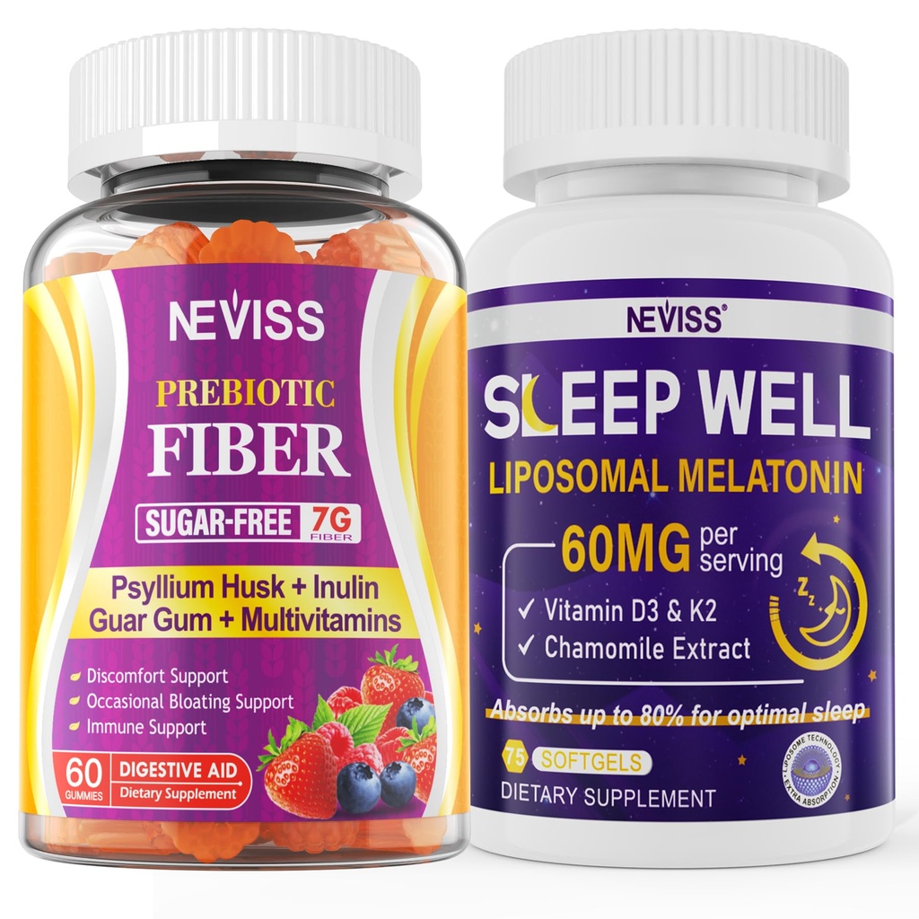 NEVISS Prebiotický fiber 7G Gummie pro dospělé + Melatonin 60 mg pro dospělé Bundle