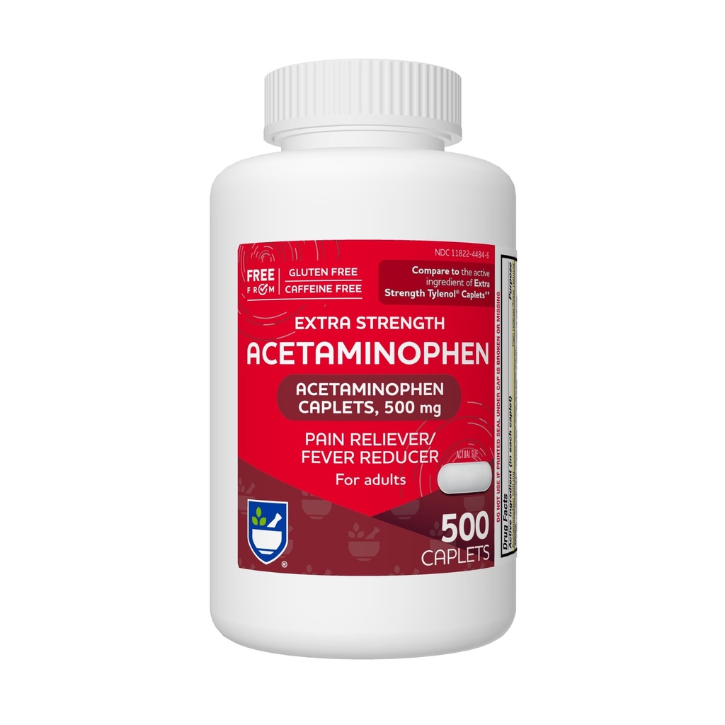 Rite Aid Extra Strength Acetaminophen, 500 mg - 500 Caplet CLAS124; Pain Reliever & Fever Reducer for Migraines, Joint Pain, Muscle or Back Pain, and Menstrual Pain