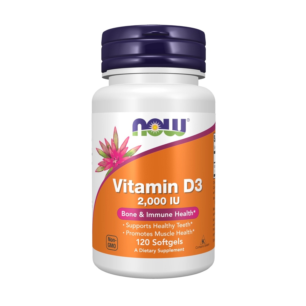 Nyní Potraviny doplňky, Vitamin D-3 2000 IU, Vysoká účinnost, Strukturální podpora *, 120 Softgels