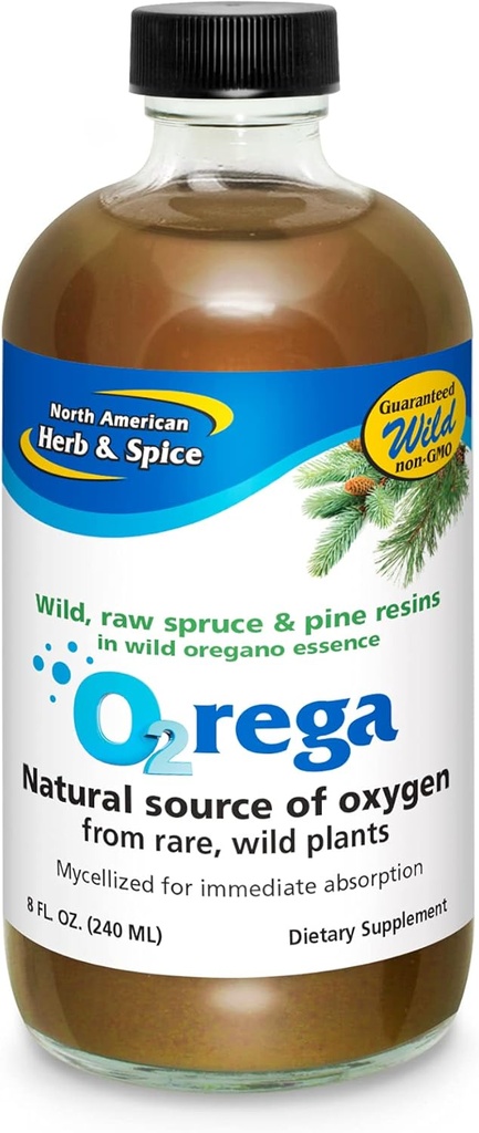 SEVERNÍ AMERICAN HERB & SPICE O2rega - 8 oz - Přírodní zdroj kyslíku - Podporuje energetické hladiny - P73 Oregano, Spruce & Pine - Mycellized pro maximální absorpci - Non- GMO - 16 Služeb