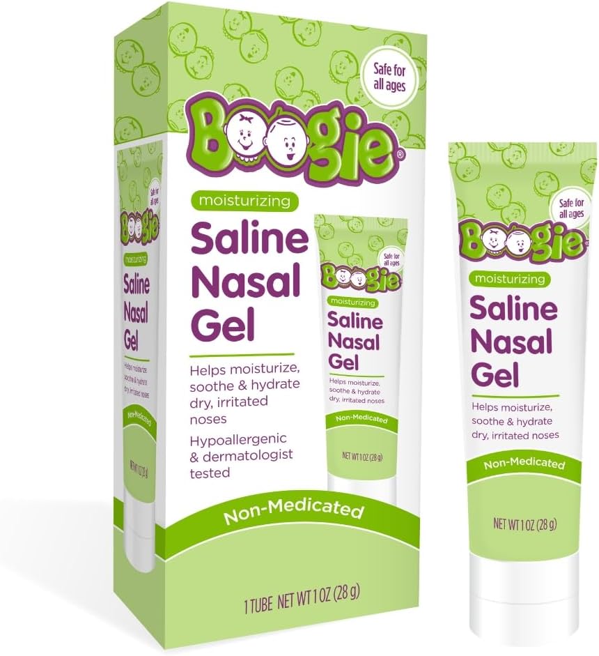 Boogie Saline Nasal gel, Vyrobeno s Aloe a Isotonic Saline, Soothes a Hydrates Suché nebo podrážděné nosy, Nevoňavé, Balení po 1