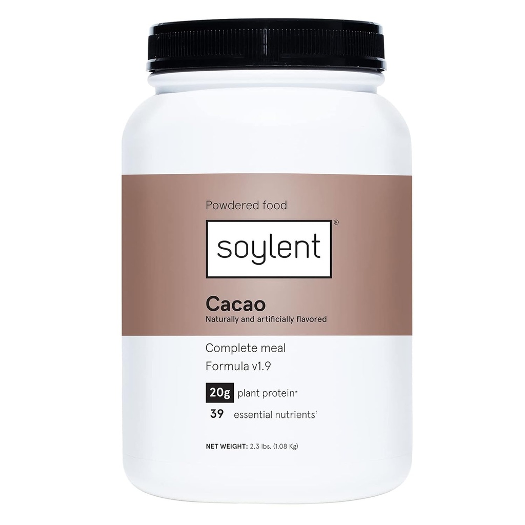 Soylent Complete Nutrition Meal Replacement Protein Powder, Cacao - Plant Based Vegan Protein, 39 Essential Nudents - 36.8oz