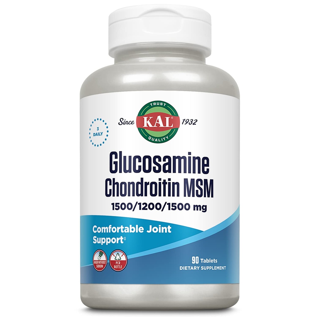 KAL Glucosamine Chondroitin MSM, Joint Support Supplement for Women and Men, 1500mg Glucosamine Sulfath, 1200mg Chondroitin, 1500mg MSM, Rapid Disintegration, 60- Day Garante, 30 Serings, 90 Tablet