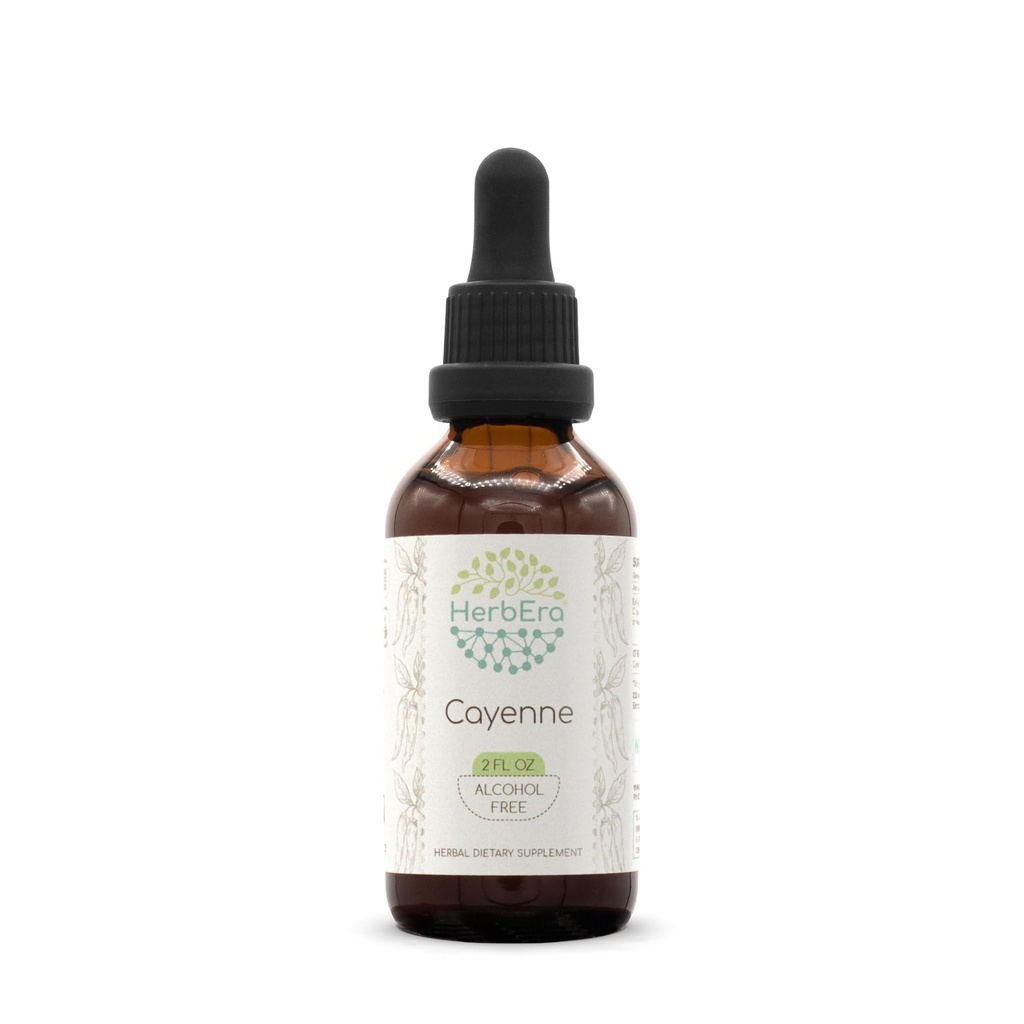 HerbEra Cayenne B60 Alcohol- Free Bylinný extrakt tinktura, Koncentrované tekuté kapky přírodní kajenské (Capsicum annuum) 2 fl oz