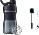 BlenderBottle SportMixer Lahvička perfektní pro proteinové třepání a předcvičení, 20-Ounce, Black & 2-in-1 Shaker Lahvička a Straw Čisticí kartáč, 1 Pack, šedá