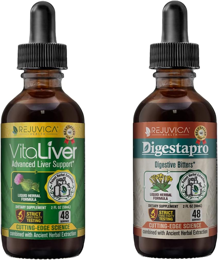 Rejuvica Health VitaEat & DigestaPro - Pokročilá podpora jater a trávení - Liquid Delivery for Better Absorption - Milk Thistle, Chanca Piedra, Artichod, Dandelion & Více!