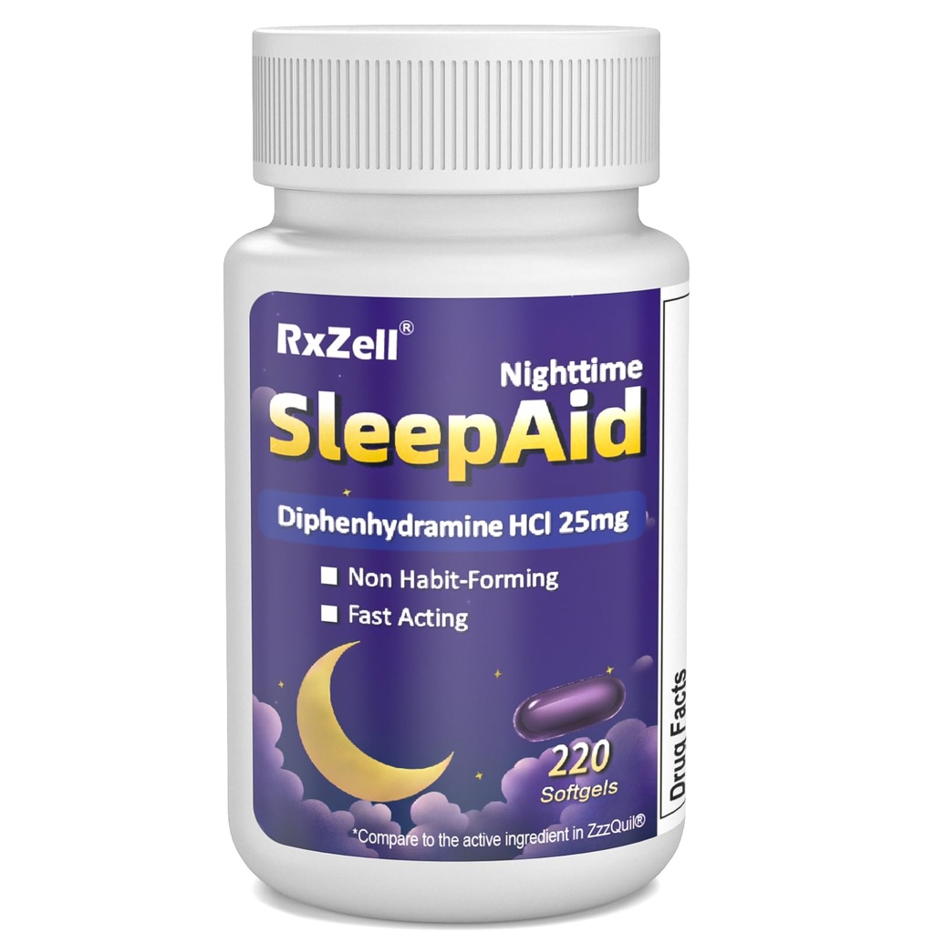 Sleep Aid, Difenhydramine HCl 25mg, 220 Softgels - Fall Asleep Faster, Deepheer Restful Sleep, Non Habit- Forming