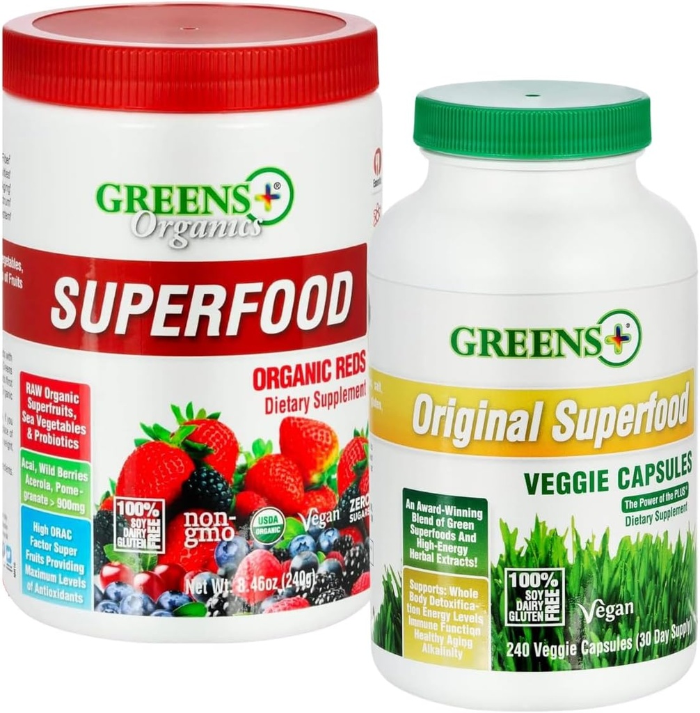 Zelené + Organické červené Superfood Powder Organic Super Veggie Kapsle
