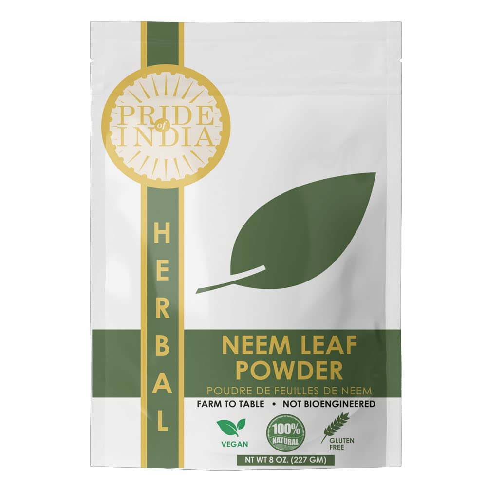 Pride Of India CLAS124; Natural Neem / Margosa Herb Powder 8 oz (227 gm) CLAS124; Nutrient- Rich Superfood CLAS124; Přidat do Smoothies, Juices & Dips CLAS124; Hořký, Earthy & Astringent Taste CLAS124; 100% přírodní vegan, gluten-free