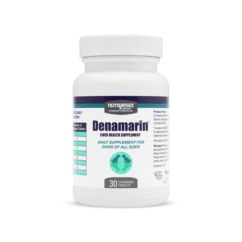 Nutramax Denamarin Játra doplněk pro zdraví psů, S S- Adenosylmethionin (SAMe) a Silybin, 30 Žvýkací tablety
