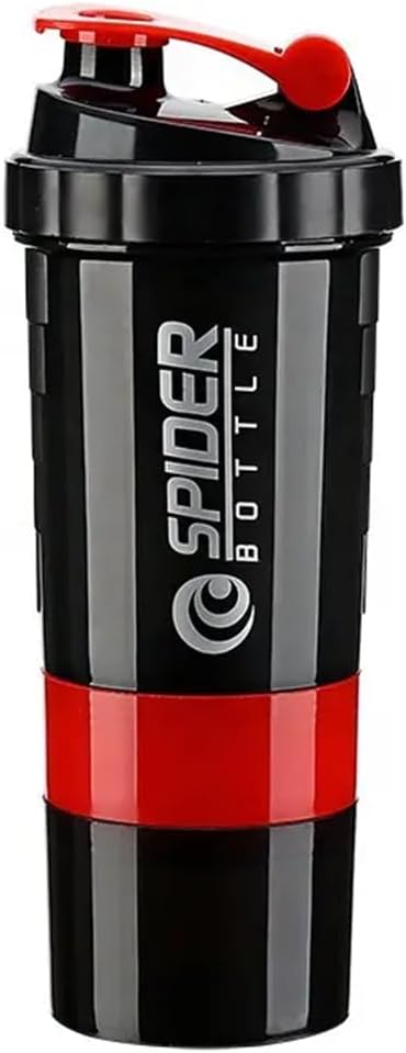 5 V 1 Lahvička protein Shaker - Profesionální série Shaker Lahvička pro proteinové shakes A Pre Workout Gym Lahvička, S práškem Storage, Pill Tray, Míchací koule, Shakes Cup (červená)