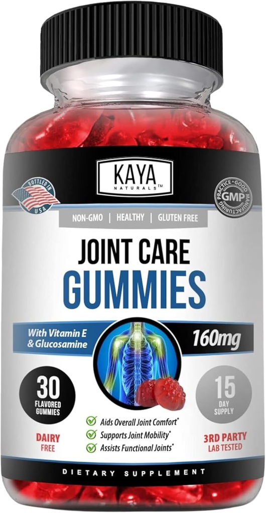 Kaya Naturals Mobility Care Gummies for Back, Knees & Hands S124; Podpora flexibility - Glucosamine Gummies Nejlepší imunitní podpora pro ženy a muže - 30 Počet