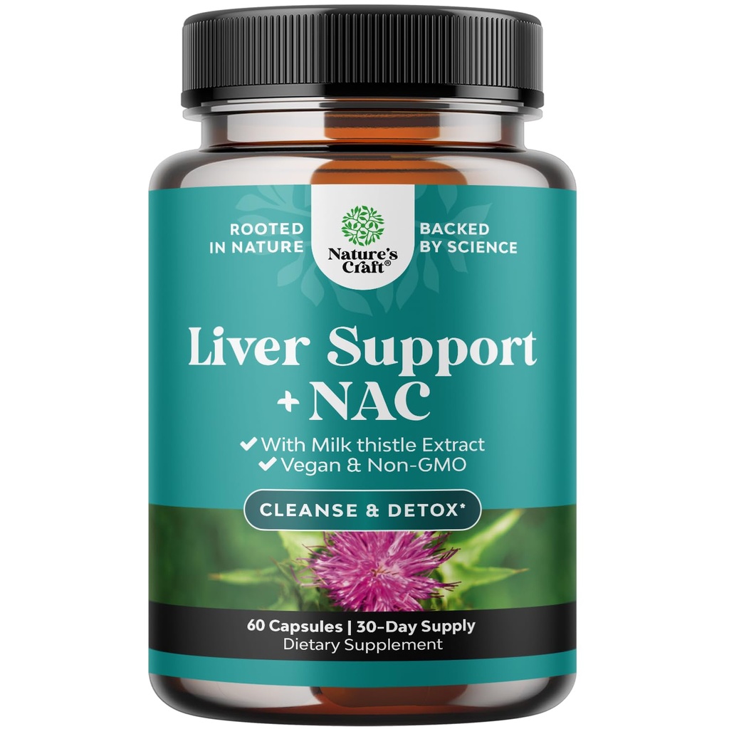 Doplněk NAC pro podporu jater s mléčným bodlákem pro čištění jater Detox & Opravy - N Acetyl Cysteine dodatek pro vyčištění jater s kurkumou, Choline, Dandelion & L-Glutathione - 60 Počet