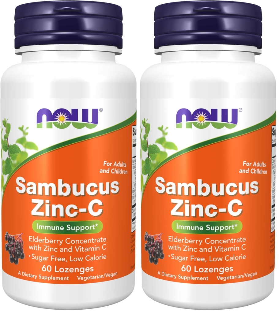 Nyní doplňky, Sambucus Zinc-C s Elderberry koncentrát a vitamín C, 60 Lozeng (balení po 2)