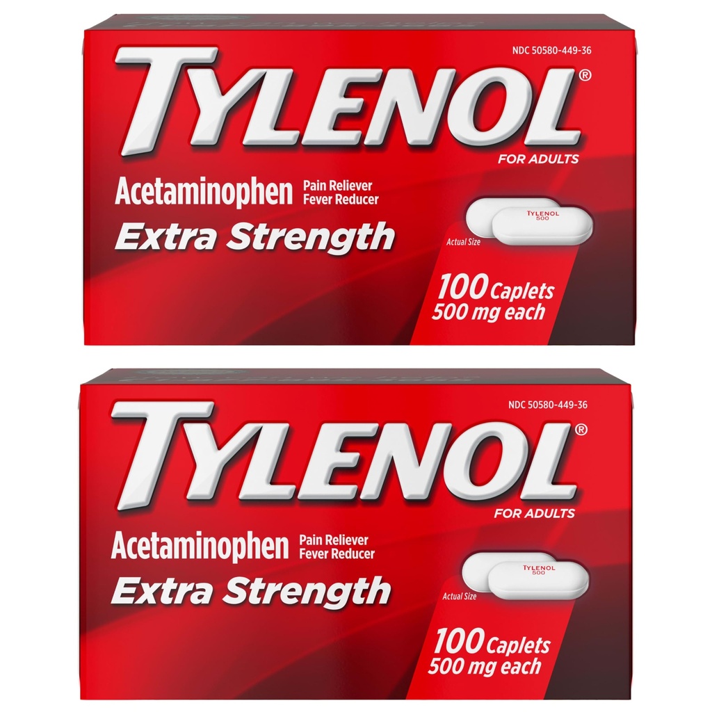 Tylenol Extra Strength Pain Reliever and Fever Reducer Caplet, 500 mg Acetaminophen, Pain Relief pilulky pro bolest hlavy, záda, bolesti zubů a menší artritida bolest, 200 Počet