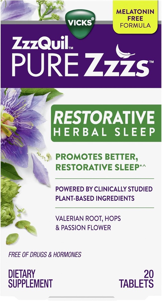 Vicks, ZzzQuil Pure Zzzs Restorative Herbal Sleep Aid Tablety, 20 Počet