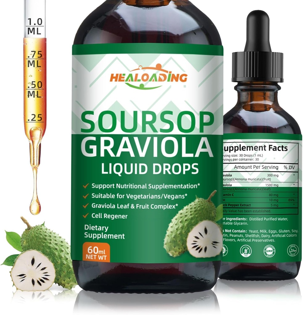 Soursop Bitters Liquid Drop: Organic Graviola Soursop Leaf Extract Liquid for Cell Support, Regeneration, Imunitate Boost, Relax and Antioxidant Support
