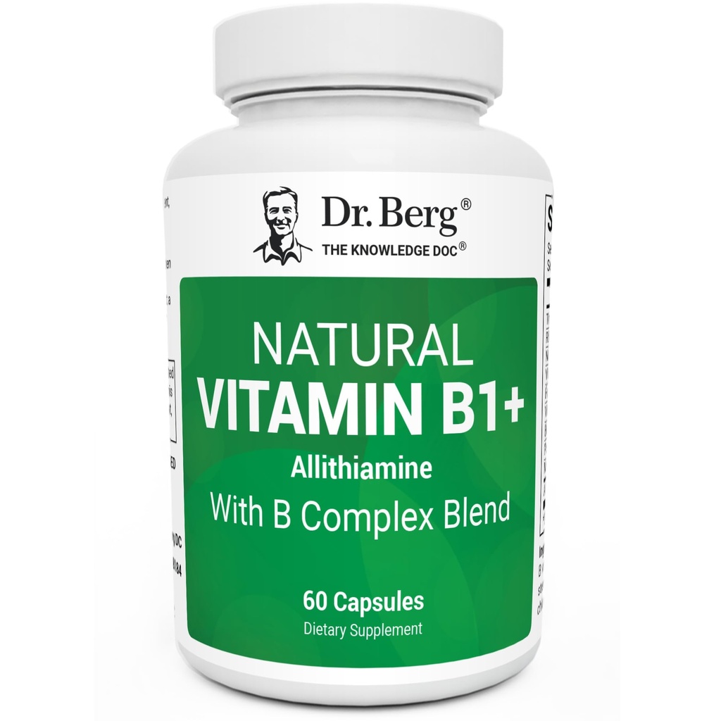 Dr. Berg Přírodní vitamin B1 B6 B12 Komplex - Allithiamin vitamin B1 Dodatek s 8 esenciální vitamin B Komplex pro muže a ženy včetně thiamin, Niacin, Folát, Magnesium & Více - 60 Kapsle