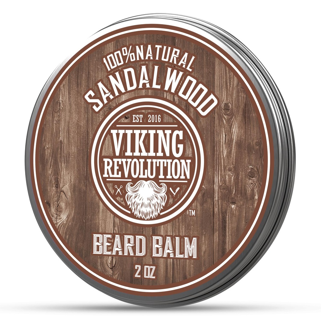 Viking Revolution Sandalwood Beard Balm - Beard Butter with Argan Oil, Beard Softtener for Men with Jojoba Oil - Beard Moisturizer for Men with Beeswax - Beard Wax for Men (2oz, 1 Pack)