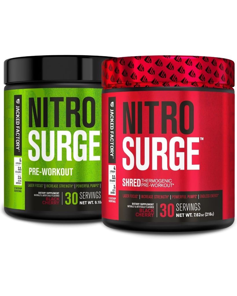 Jacked Factory Nitrofresh Pre- Cvičení v Black Cherry & Black Cherry Nitrofresh Shred Thermogenic Pre- Cvičení pro muže a ženy