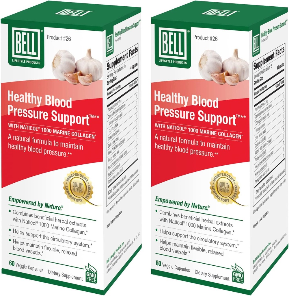 Bell Zdravý krevní tlak Support ™ Unique Blend - Přírodní směs Green Coffee Bean Extract, Česnek a Celer Seed Extract Krevní tlak doplňky - 2 balení 60 kapslí Každý, Vegan, Non- GMO