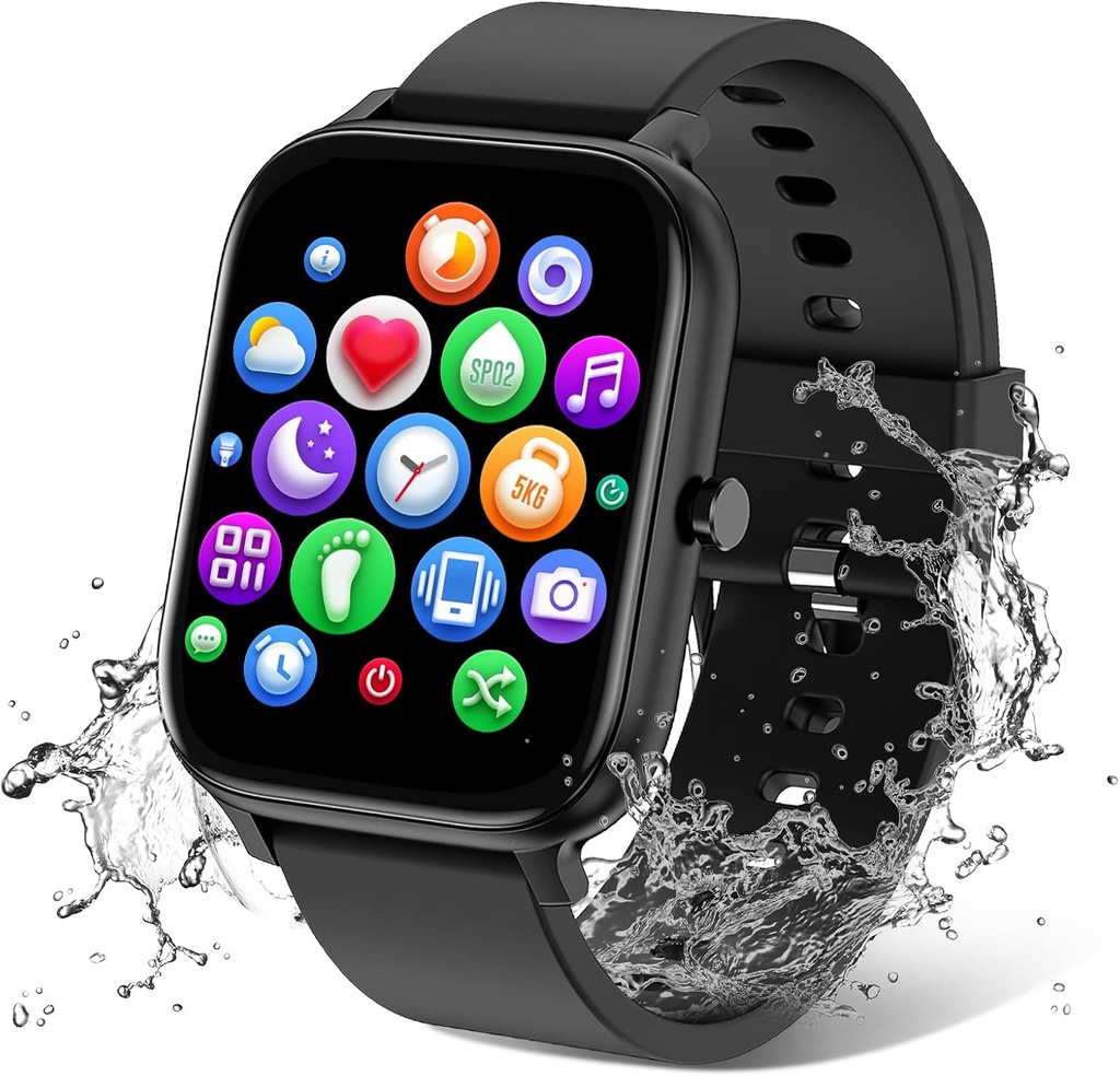 Smart Watch pro muže Ženy kompatibilní s iPhone Samsung Android Phone 1.83 palec Full Touch Screen IP68 Vodotěsné Bluetooh Fitness Tracker srdeční frekvence / Sleep Monitor, černá
