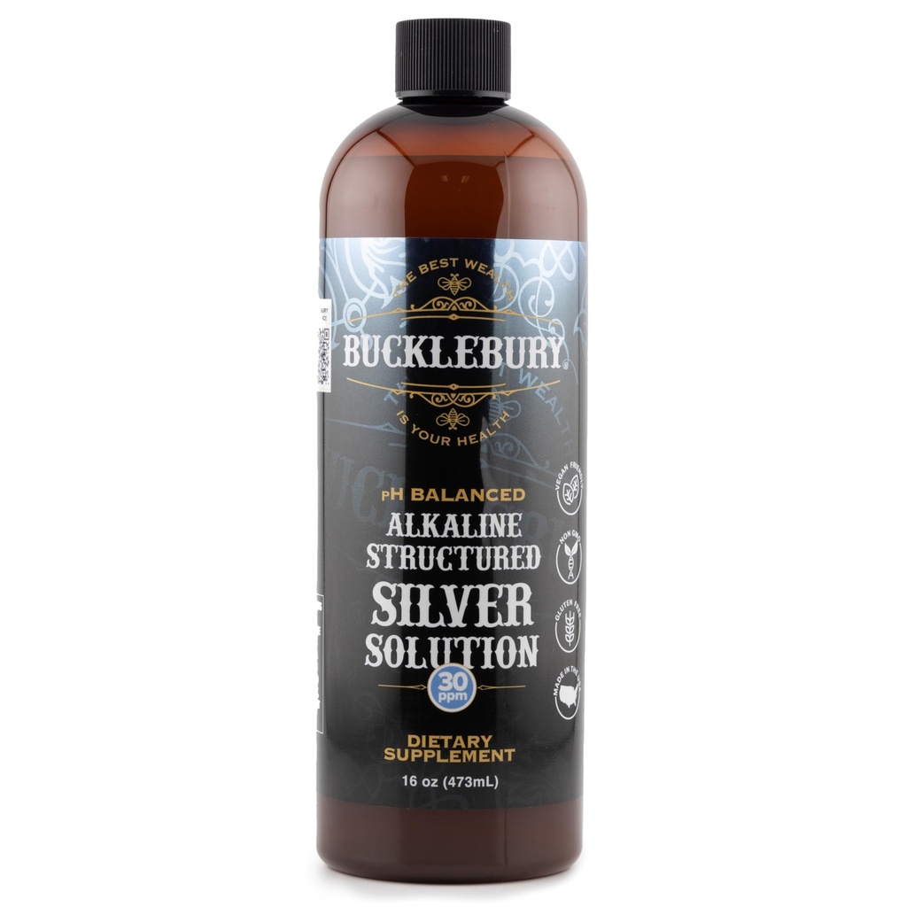Bucklebury Silver Solution Liquid 30ppm - pH Vyvážená přírodní alkalická strukturovaná koloidní stříbrná tekutina pro imunitní podporu a celkové zdraví - Gluten Free Koloidní kapky pro dospělé a domácí zvířata - 16 Oz