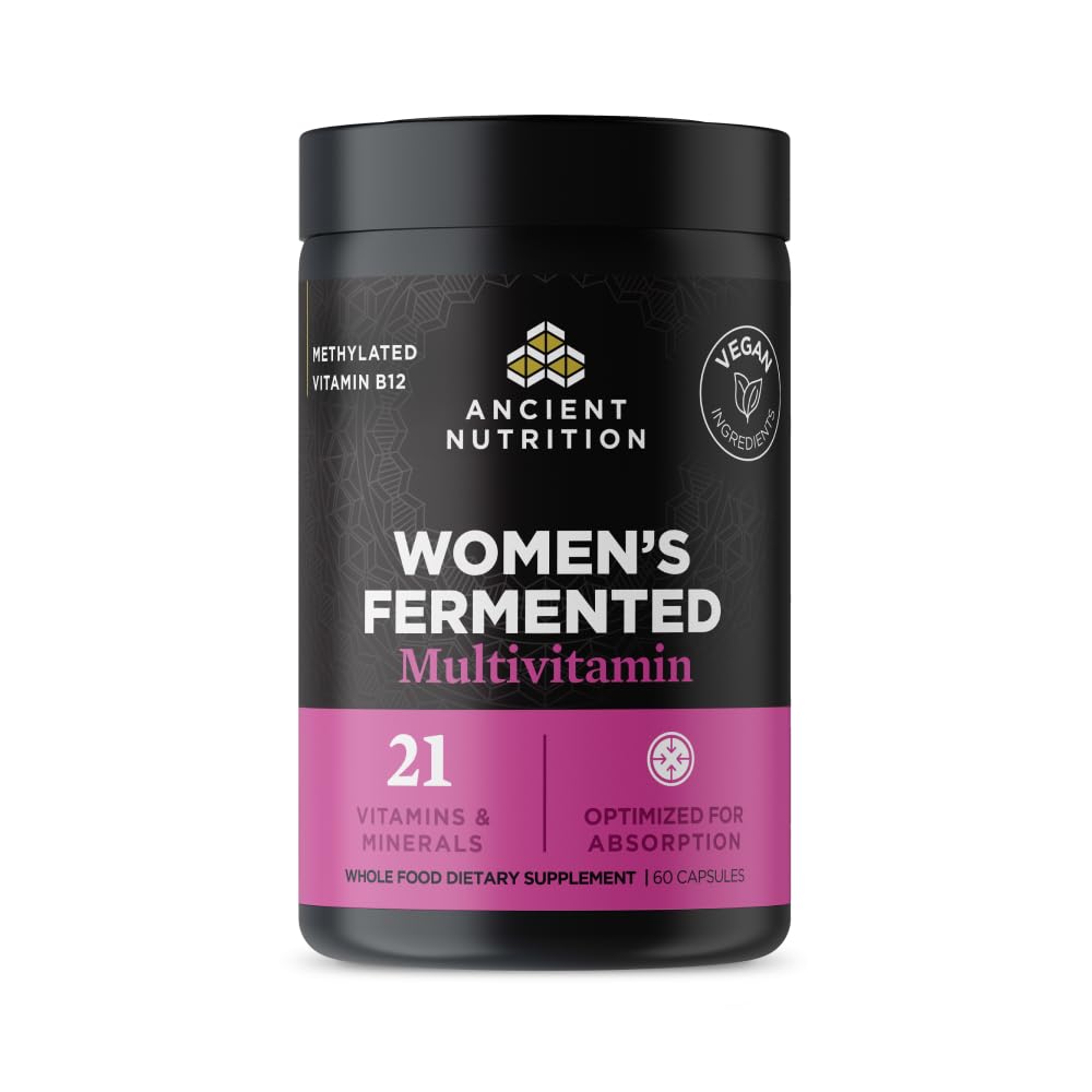 Ancient Nutrition Multivitamin pro ženy, Ženské fermentované multivitamin s vitaminem C, D, K, zinek a hořčík, imunitní podpora, Vegan, 60 Ct