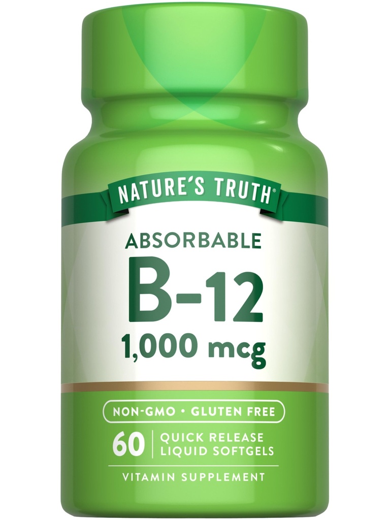 Nature 's Truth Vitamin B12 CLAS124; 1000 mcg CLAS124; 60 Softgels CLAS124; Non-GMO & gluten zdarma dodatek