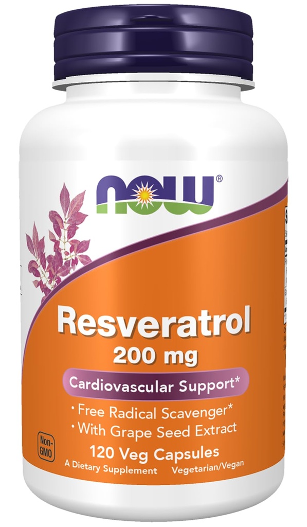 Nyní doplňky, přírodní Resveratrol 200 mg s výtažkem z červeného vína, 120 Veg Kapsle