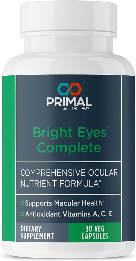 Primal Health Bright Eyes Complete - Oční a makulární zdraví - Clear Vision - Lutein & Zeaxanthin Formule - Zdravé oči - Uvolňuje oční napětí z modrého světla - Dietní dodatek - 30 Kapsle