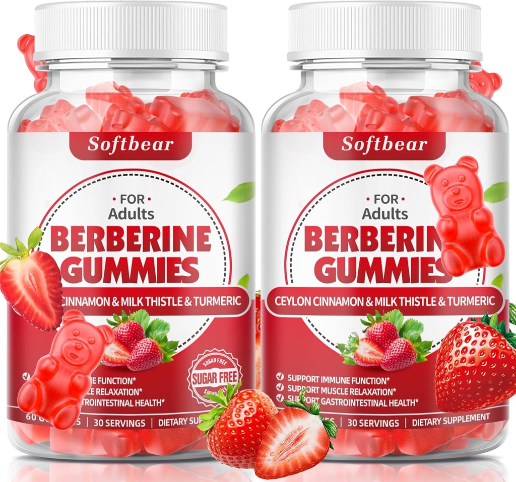 softbear Berberine s Ceylon Skořice Gummies Organic Berberine HCL 1500mg pro metabolismus imunitní zdraví Sugar- bez Berberine doplňky Jahody Ochucené 120 Počet