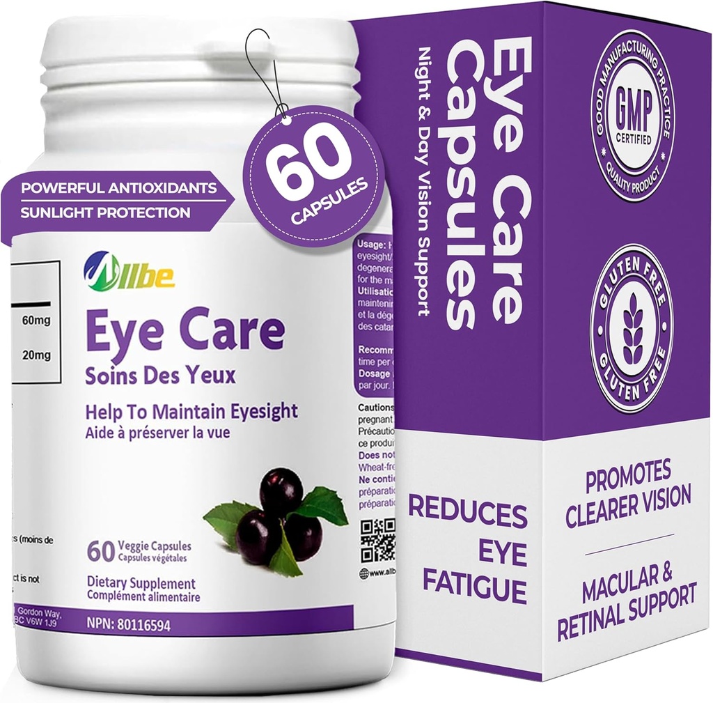 Kapsle péče o oči, Balení 60 Lutein 20mg a Maki Berry 60mg Servings, Oční zdravotní doplňky pro dospělé