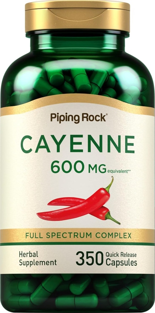 Piping Rock Cayenne Pepper Kapsle 124; 600mg Capsule 124; 350 Count Capsule 124; Koncentrovaný Extract Dodatek CP124; Non- GMO, gluten zdarma