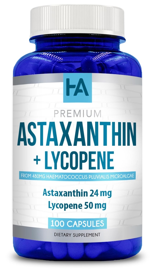 Astaxanthin a Lycopene dodatek 124; Lycopene 50mg Plus Astaxanthin 24mg Karotenoidy dodatek pro opálení kůže péče Vision & Heart Health Support Application 124; Vegan & Non- GMO (100 Veggie Kapsle)