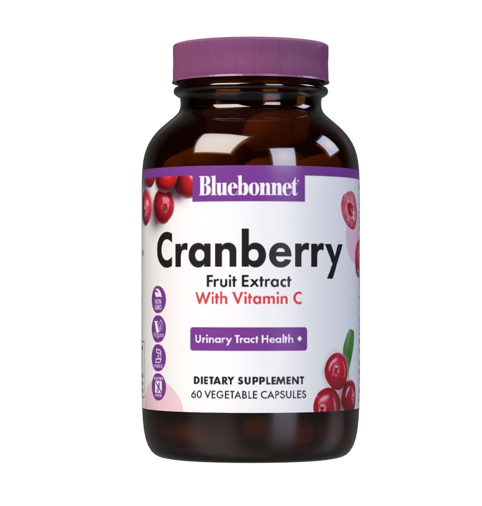 Bluebonnet Nutrition Cranberry Fruit Extract, Podpora močových cest *, Non- GMO, Kosher- Certified, Vegan, Gluten- Free, Soy- Free, Dairy- Free, 60 Zeleninové kapsle, 60 Služeb