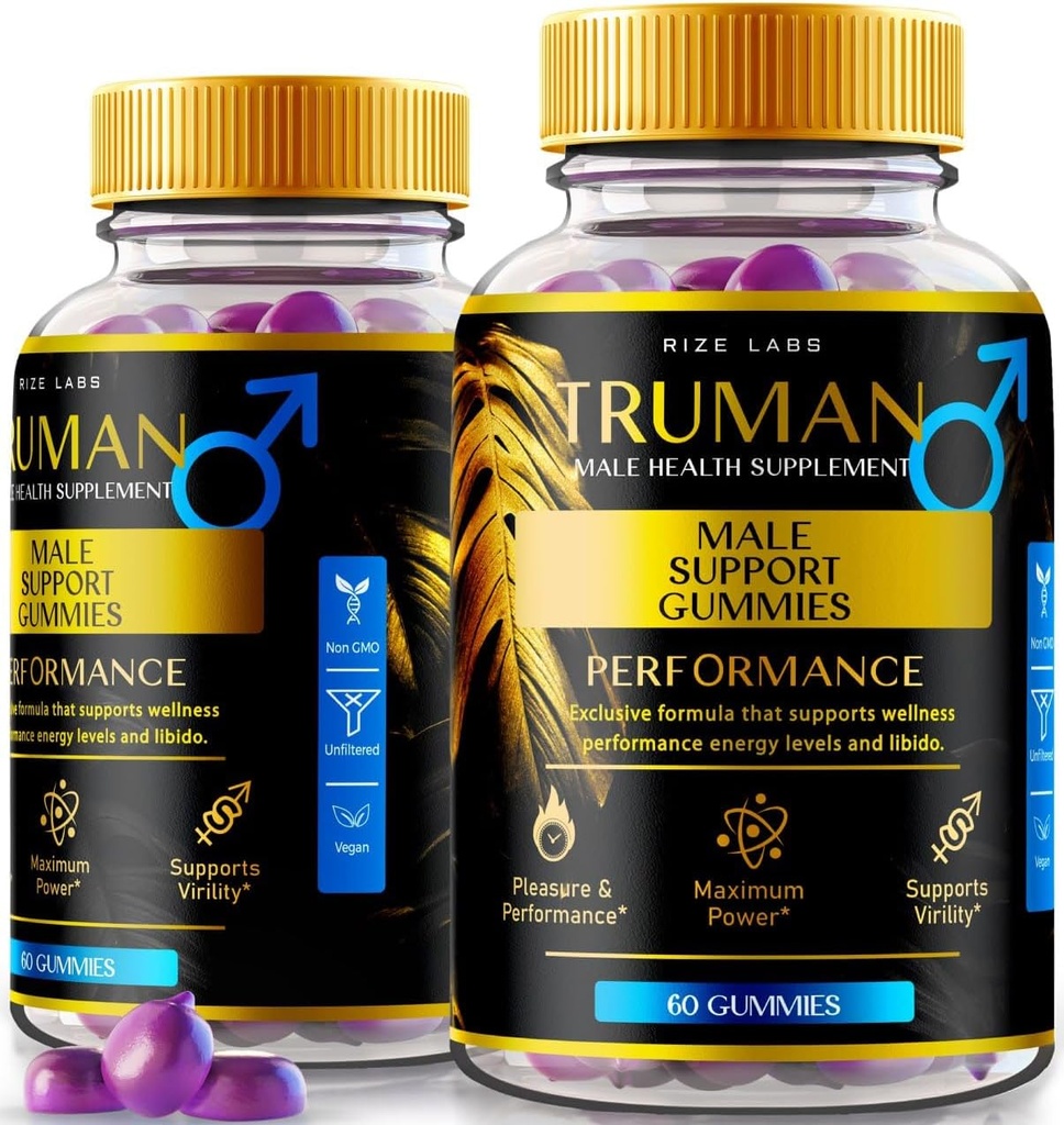 rize laboratoře (2 Pack) Truman Gummies, Truman pro muže, Truman Performance Dodatek Recenze, Truman Gummy, TrumanMale Support, Tru Man All- přírodní dodatek, Gomitas (120 Gummies)