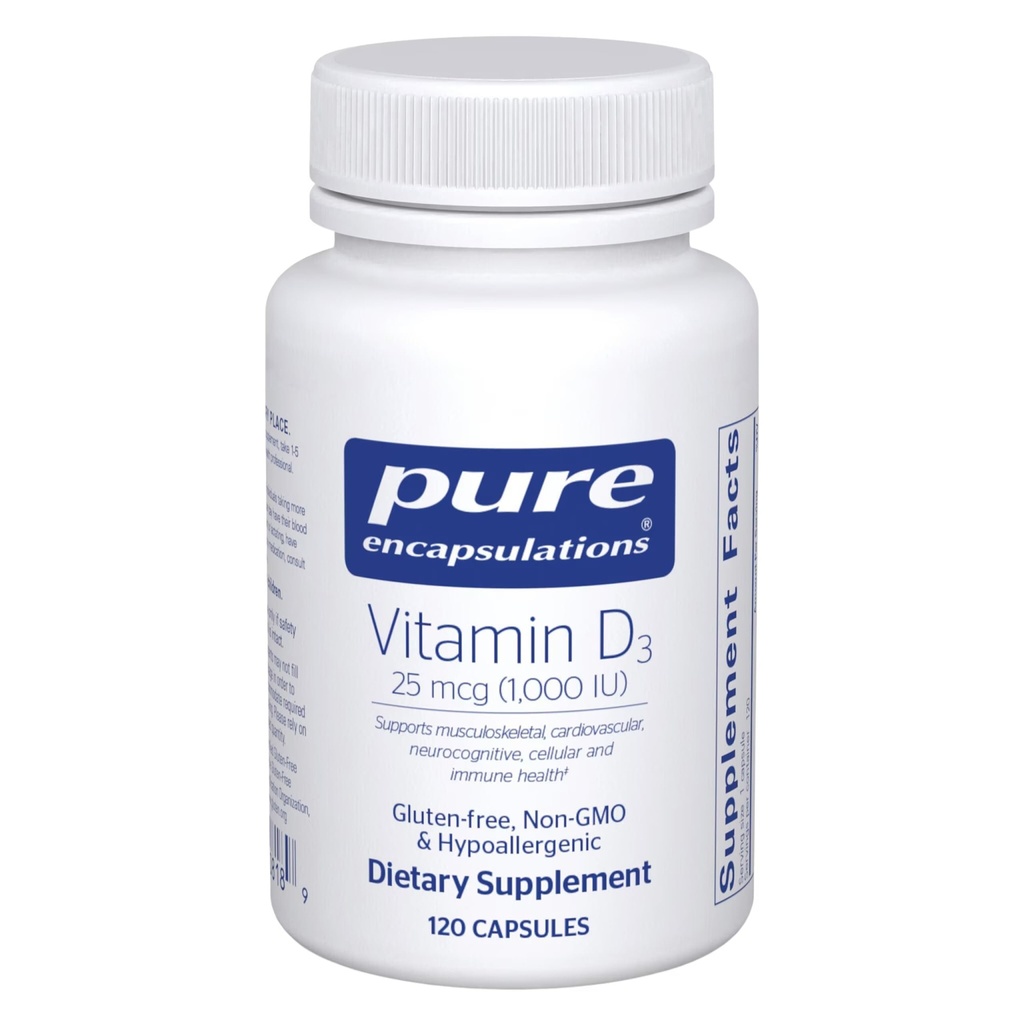 Čisté enkapsulace Vitamin D3 25 mcg (1000 IU) - doplněk k podpoře kosti, kloub, prsa, srdce, colon & imunitní zdraví - s Premium Vitamin D - 120 Kapsle