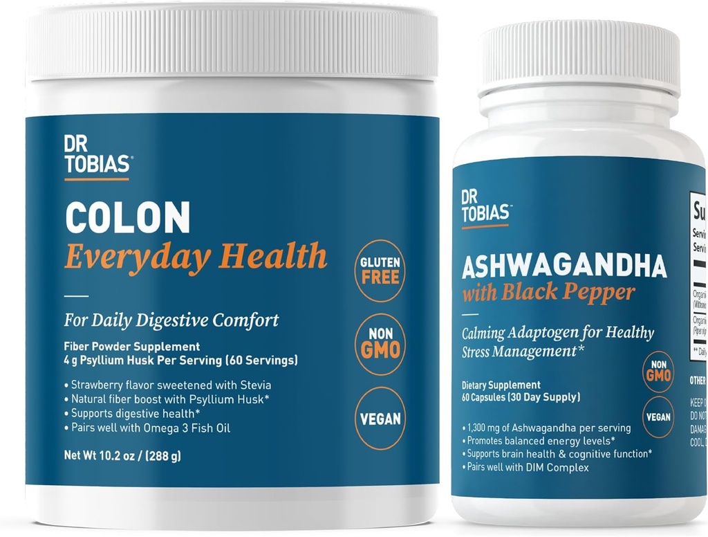 Dr. Tobias Colon Everyday Health and Ashwagandha Kapsle, Digestive Wellness & Resilience Bundle, Podporuje Balanced Energy & Gut Health, Vegan, Non- GMO