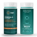 iwi Omega33 Sport & Brain Omega33 Bundle, 30 Servings, Vegan Plant- Based Algae Omega 3 s EPA + DHA, Krill & Fish Oil Alternative, No Fish Aftertact