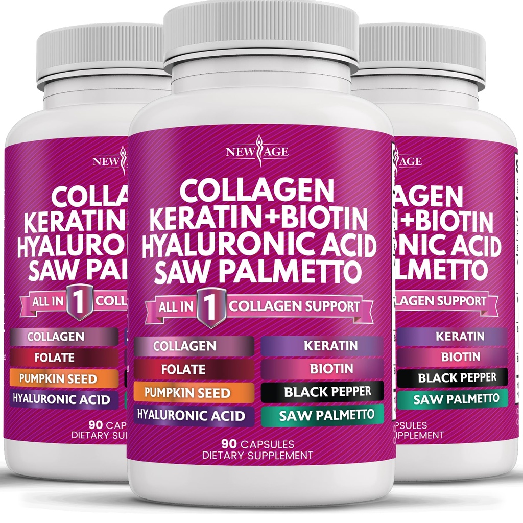 NEW AGE Kolagen pilulky Biotin Keratin Saw Palmetto Hyaluronic acid - vitamín E kyselina listová Dýňová semeno MSM- 270 Počet